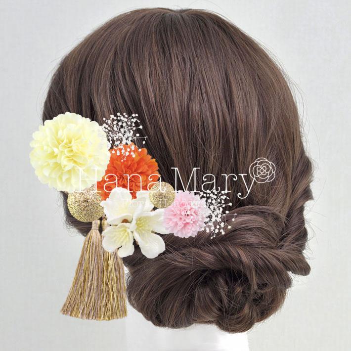 花飾り アレンジ名 ピンポンマムのかわいい髪飾り 組み合わせ自由 花の髪飾り専門店 Hanamary ハナマリー