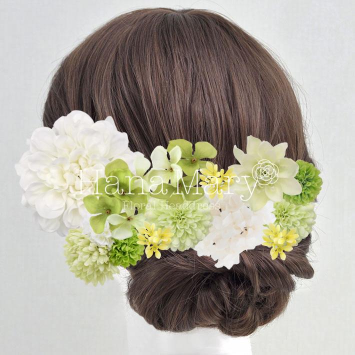 花飾り アレンジ名 白と緑のお花 組み合わせ自由 花の髪飾り専門店 Hanamary ハナマリー