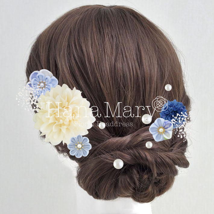 白と水色のヘアセット