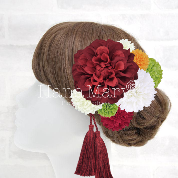 赤ダリアとピンポンマム