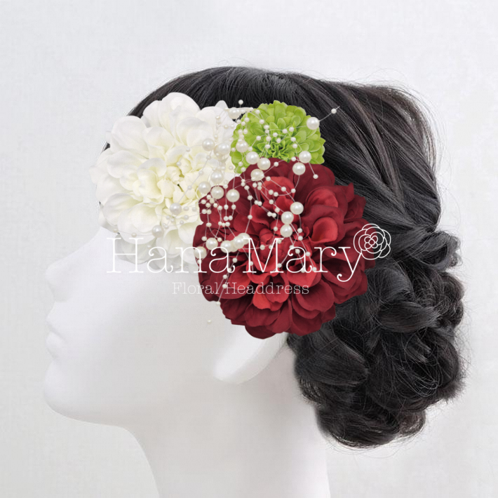 紅白ダリアとパールシャワー