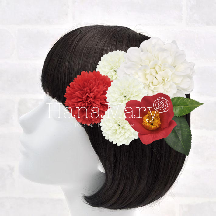 大きなピオニーと椿の髪飾り