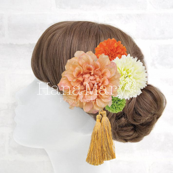 大きなダリアとピンポンマムの髪飾り