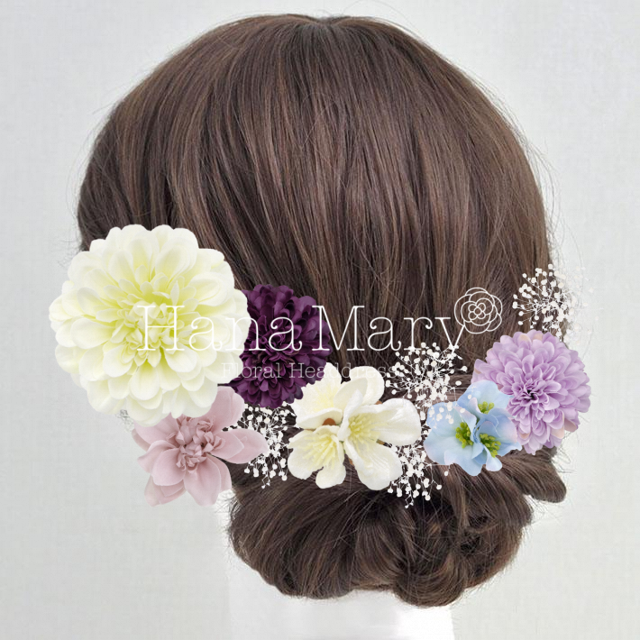 大きなピオニーの寒色系花飾り