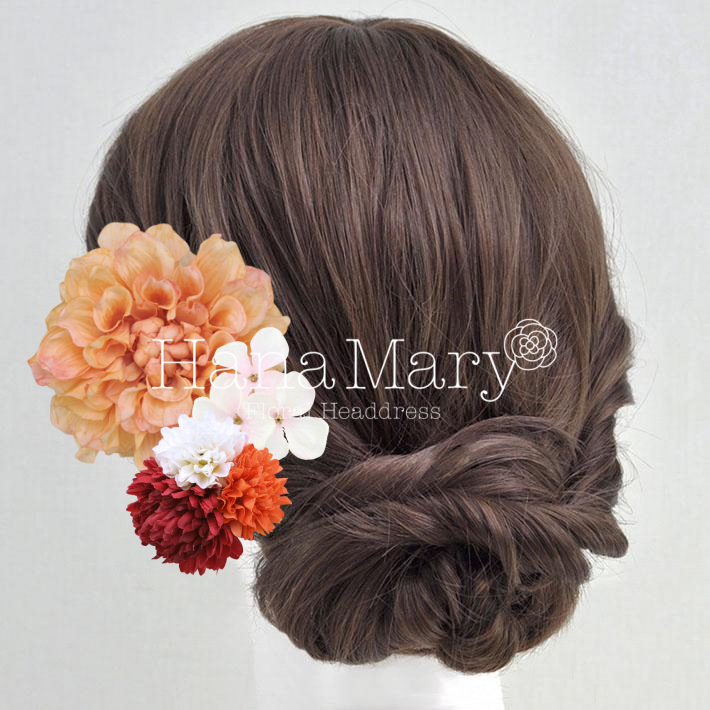 ピーチダリアの髪飾り