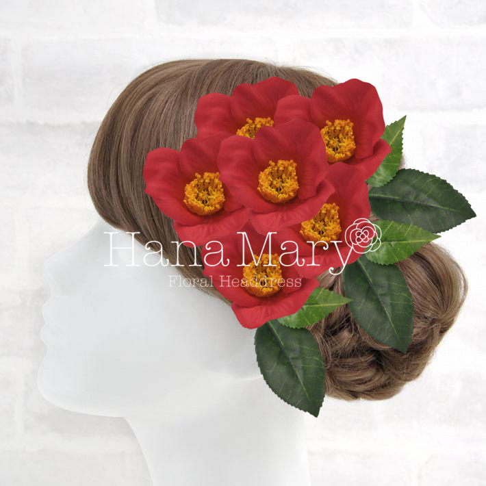 赤の椿の髪飾り