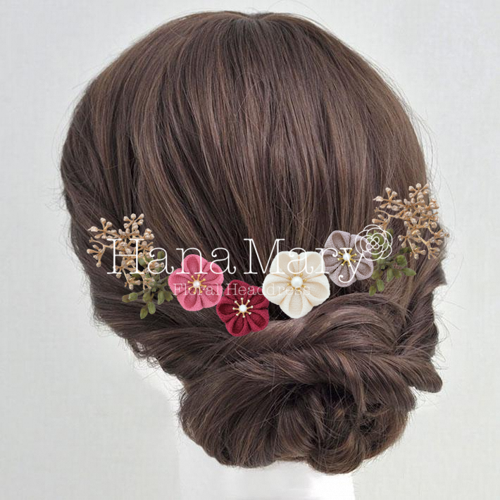 えんじつまみ細工と枝