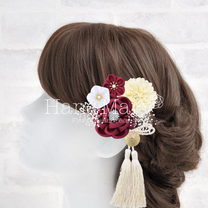 ボルドーカラーの髪飾り