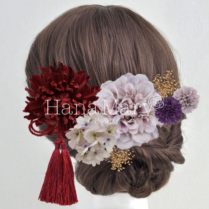 深紅のダリアの髪飾り