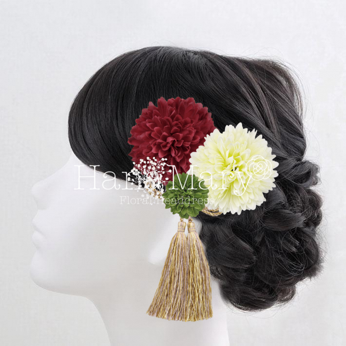 和風紅白髪飾り