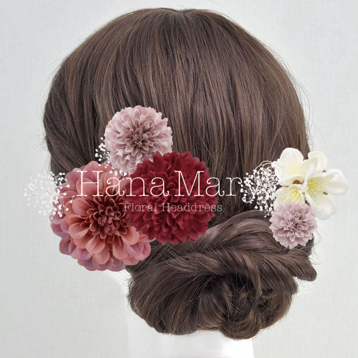 ピンク系 大きなジニアとかすみ草