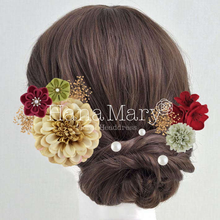 ジニアとつまみ細工【レトロちょぴり華やかに】