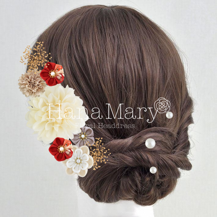 ダリアとつまみ細工【和】