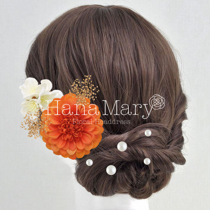 オレンジのジニアと青系セット(一部)