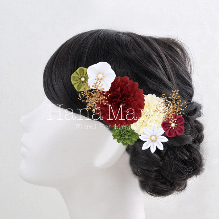 つまみ細工とフリルマム 古典彩色 黒髪