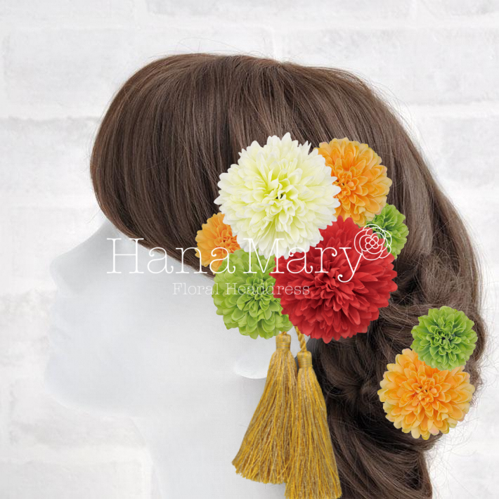 春色ピンポンマムの髪飾り