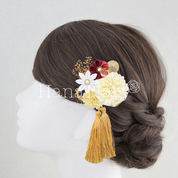 ワンポイントレッドの振袖髪飾り