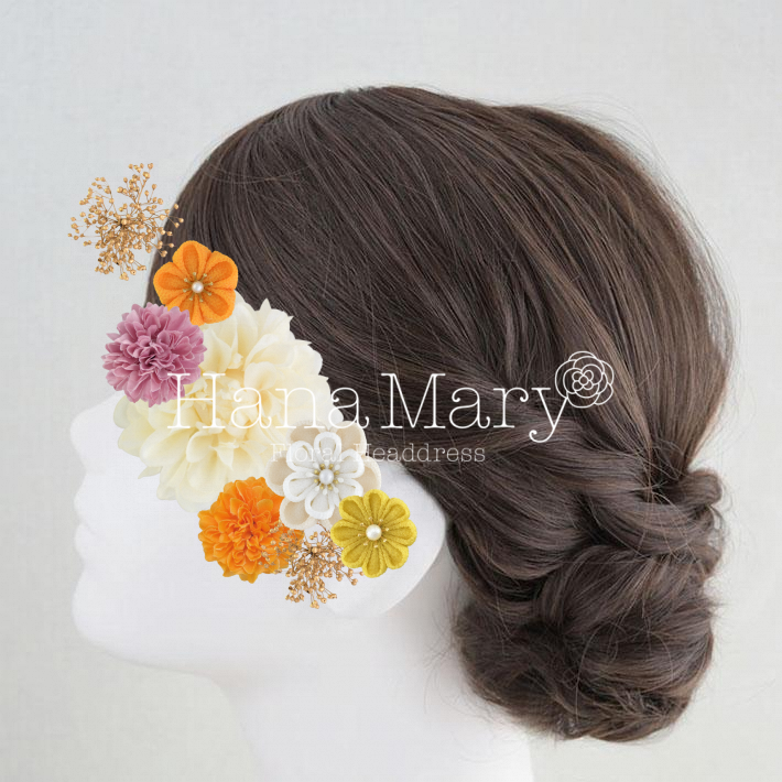 オレンジ着物に紫アクセント