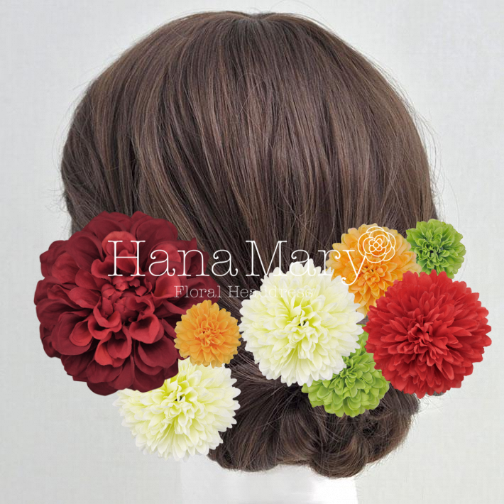 ピンポンマムいっぱいの髪飾り