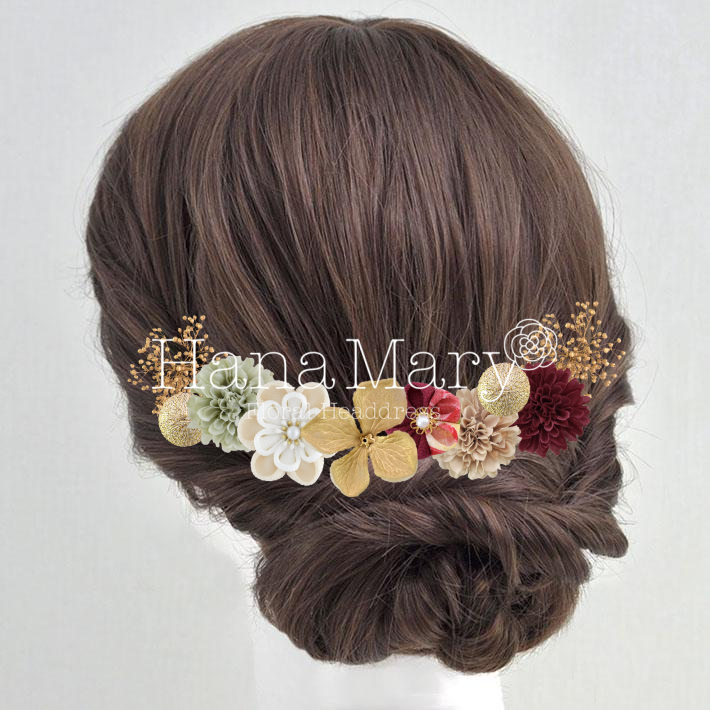 紫陽花とつまみ細工の髪飾り