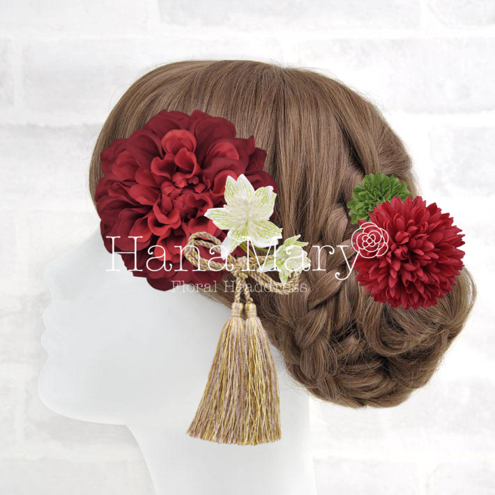 赤ダリアとピンポンマムなど