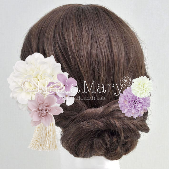 白と紫の清楚な髪飾り
