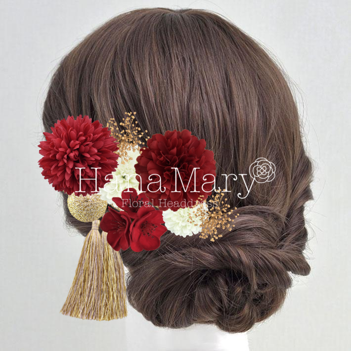 赤メインの髪飾り