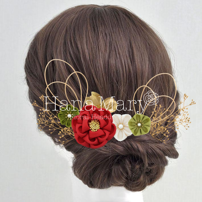 赤と緑のシンプルな和風髪飾り