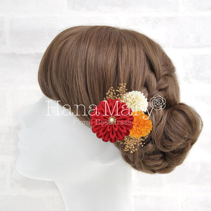 つまみ細工レッドオレンジ❤️