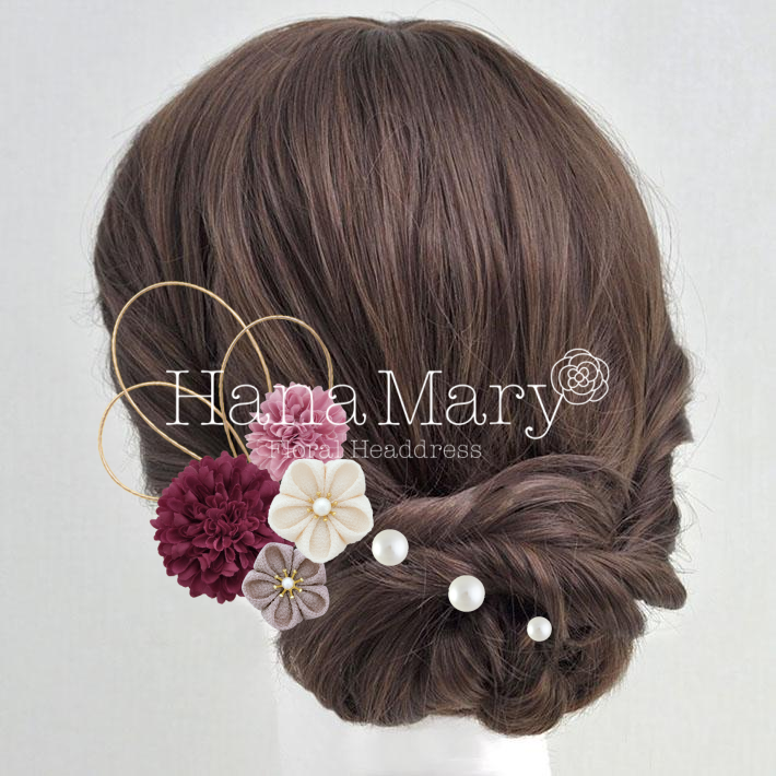 ピンポンマムとパールの髪飾り