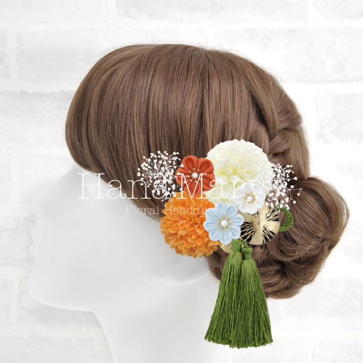 オレンジベースの和装アレンジ