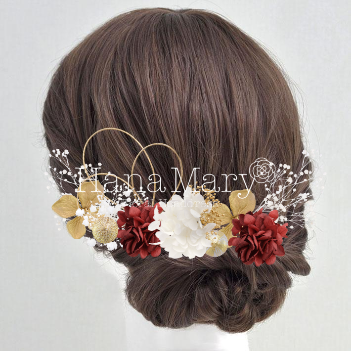 髪飾り 卒業式 水引 紅白 ゴールド