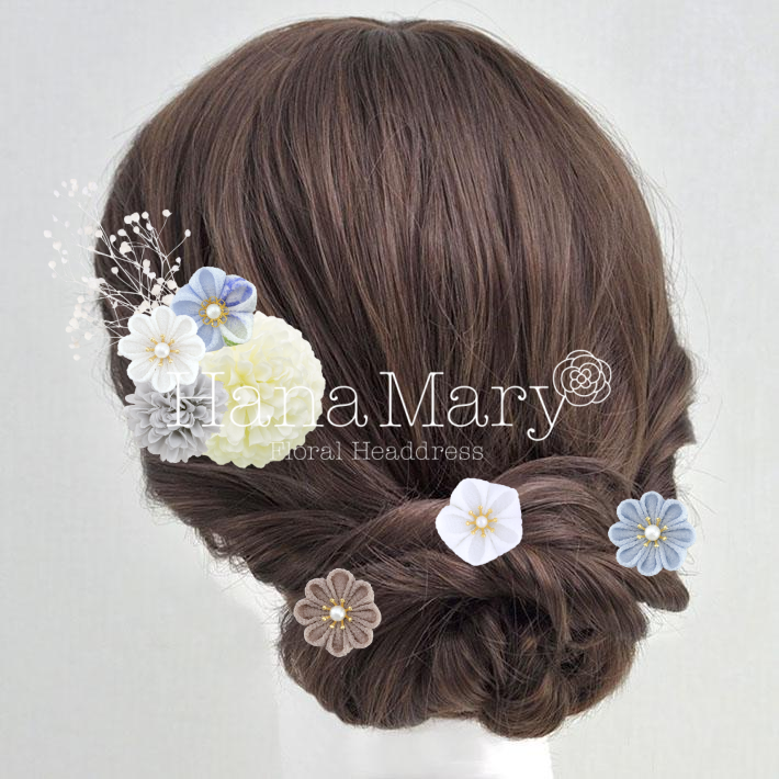 マムとつまみ細工のブルーアレンジ