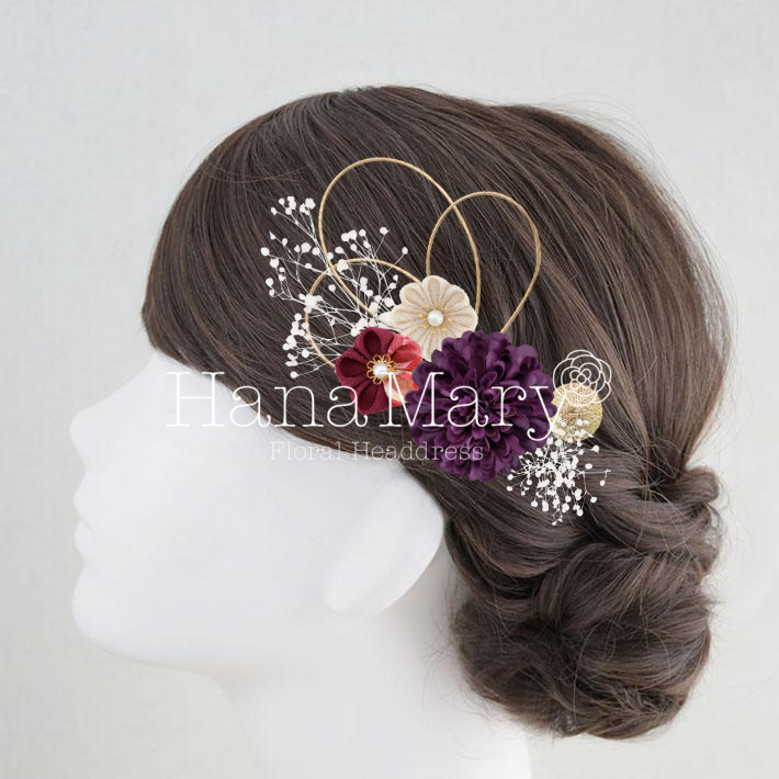 紫ピンポンマムの髪飾り