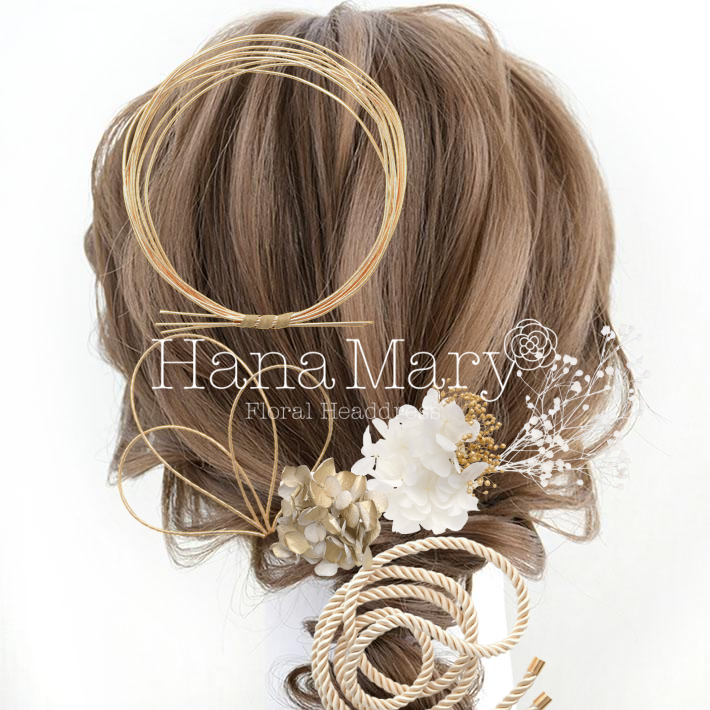 水引とドライフラワーの髪飾り♡