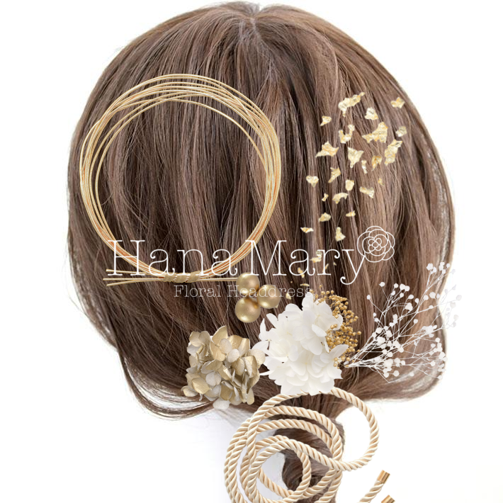 ドライフラワーと水引の髪飾り♡