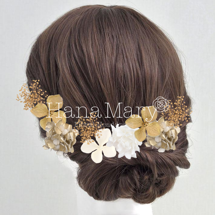 あじさいとかすみそうの髪飾り