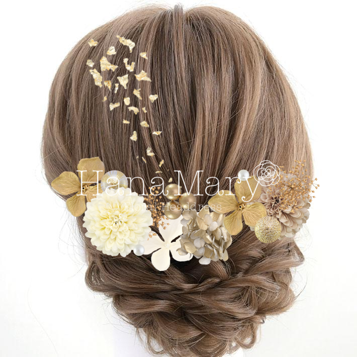 白と金を基調とした袴髪飾り