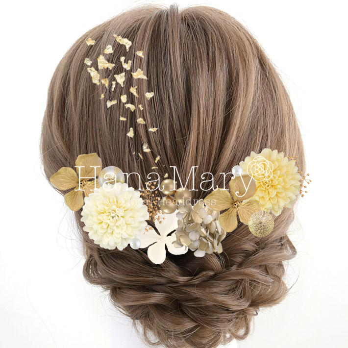 白と金を基調とした袴髪飾り