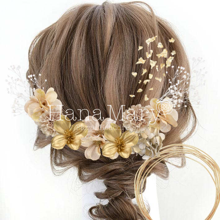 ゴールドを基調とした卒業式袴用アレンジ