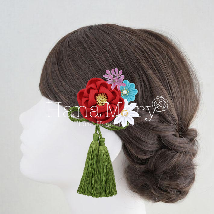 つまみ椿と紫陽花