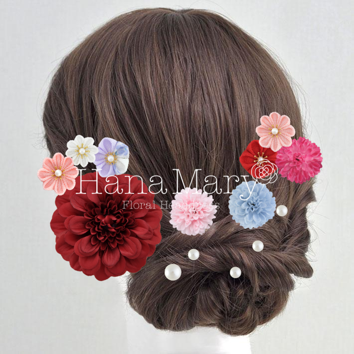 パールとつまみ細工のやさしい色どり