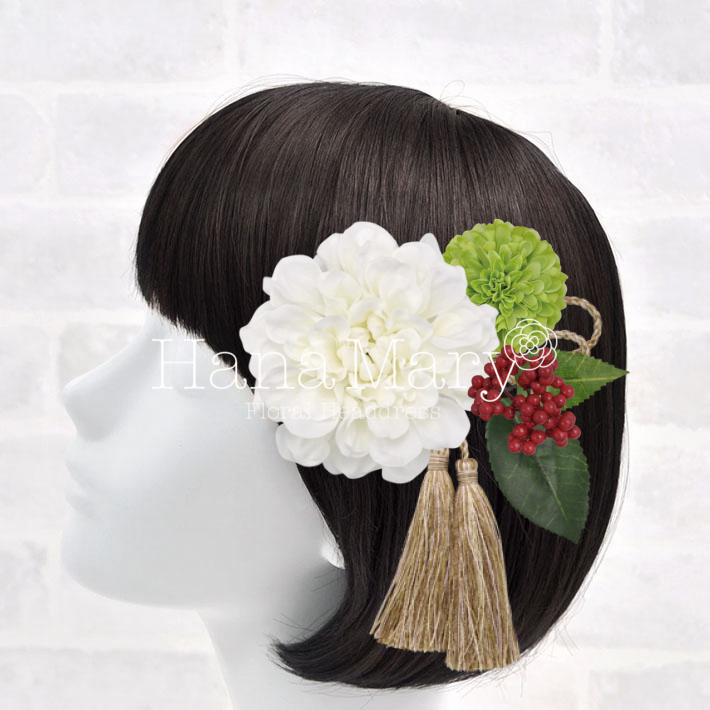 ダリアとピンポンマムの髪飾り