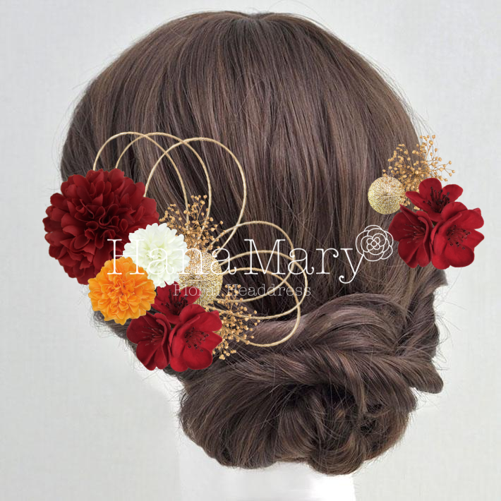 赤・オレンジピンポンマムアレンジ