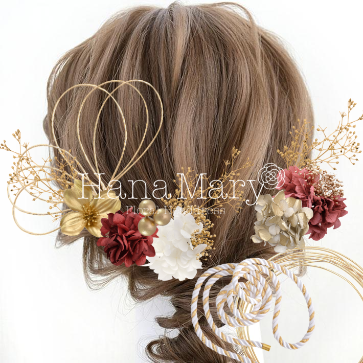 赤紫陽花の髪飾り