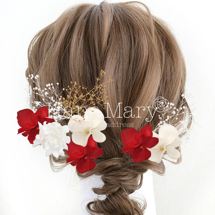 赤と白あじさい2