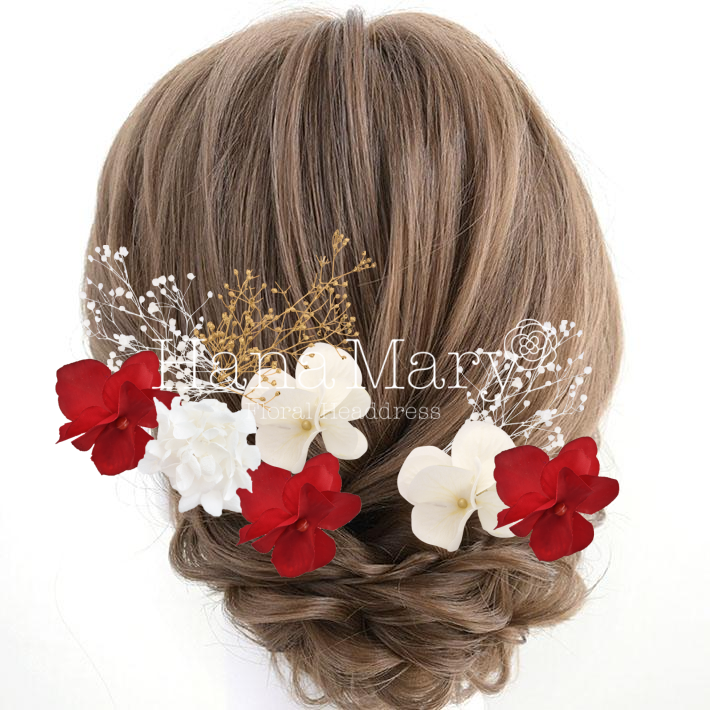 赤と白あじさい2