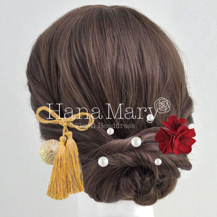 椿と小花の髪飾り