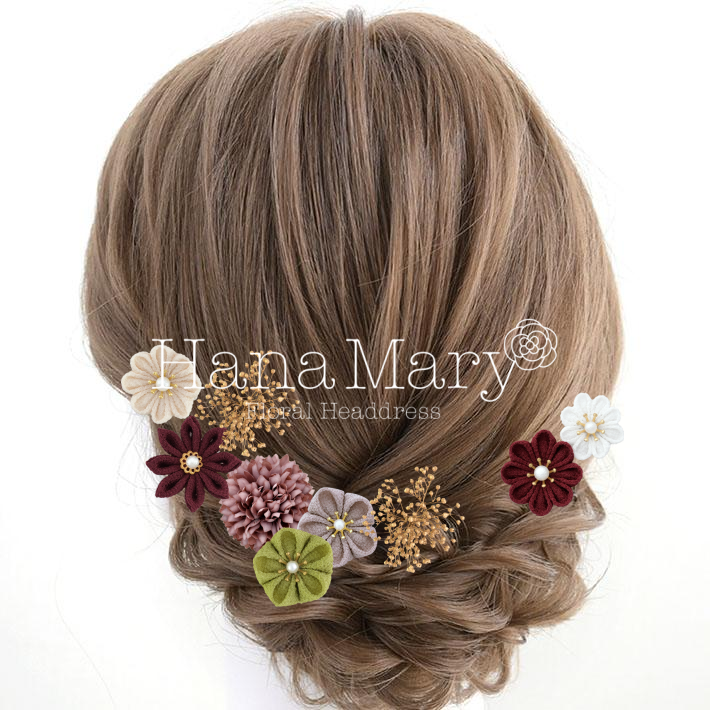 紫ベースに緑の差し色を入れた髪飾り