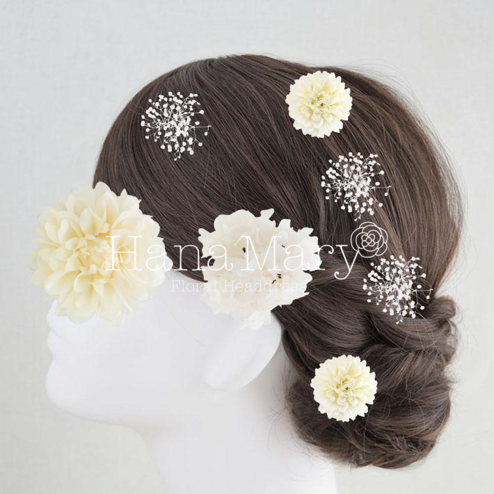 クリーム色髪飾り